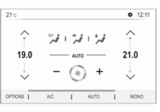 Menu das definições de climatização (botão MENU)